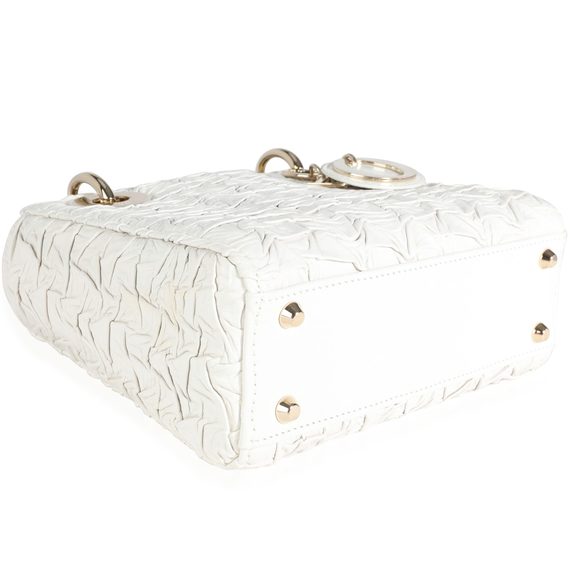 Dior White Wavy Crinkled Lambskin Mini Lady Dior Bag - Picture 6 of 7